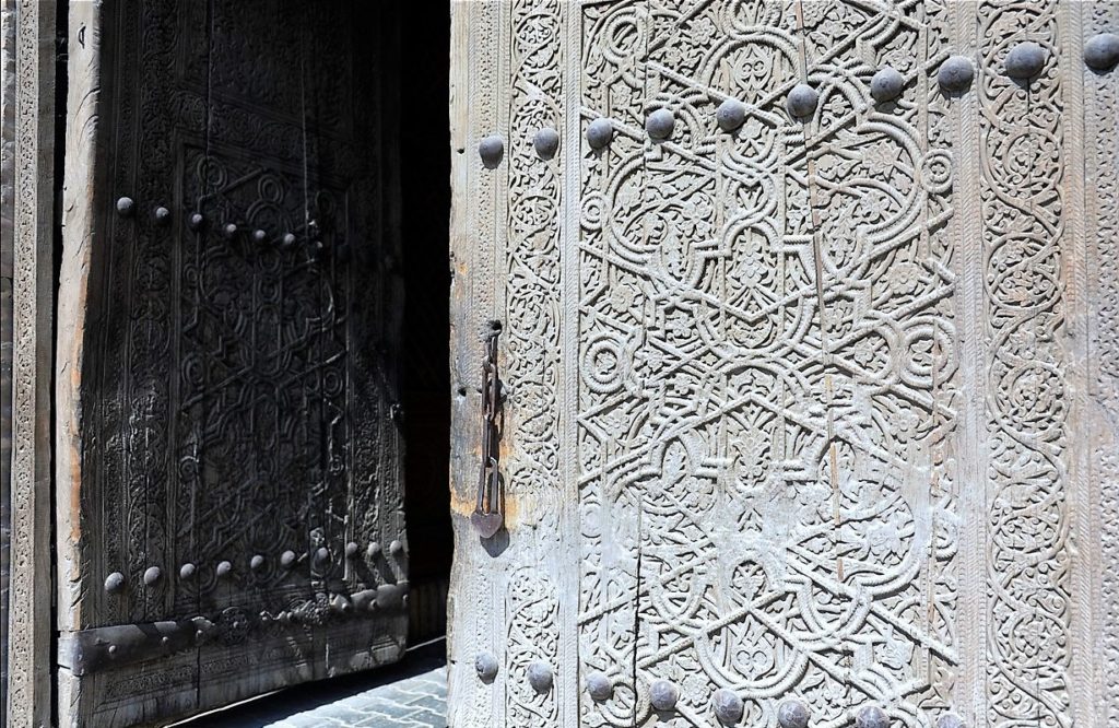 Detail poort Kalon Mosque in Buchara