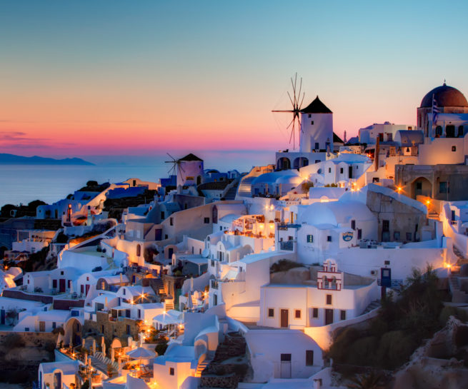 Zonsondergang in Oia op Santorini.